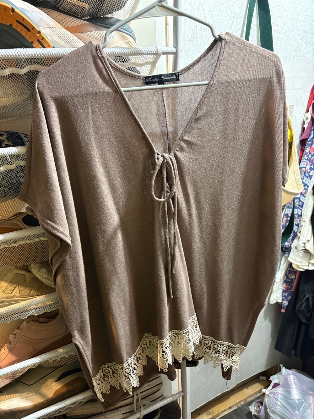 Simply Irresistible Brown Lace-Hem Tie Front Tunic